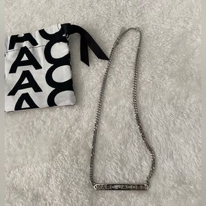 Marc Jacobs Silver Logo Bar Necklace with Black & White Pouch